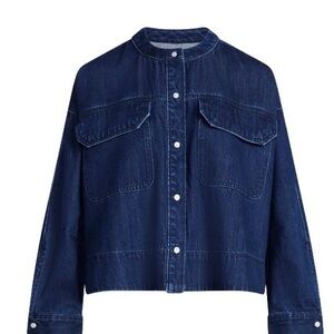 Denim Button-Front Boxy Jacket - Blue
